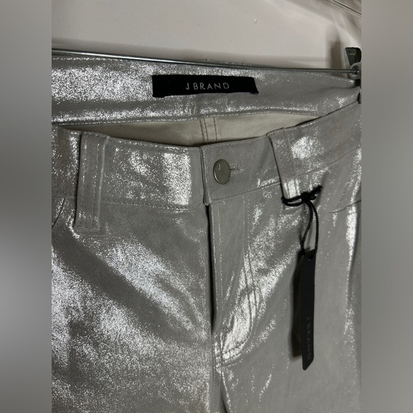 Nwot J BRAND Silver Genuine Lamb Leather skinny jeans silver shadow size 27 - Picture 4 of 13